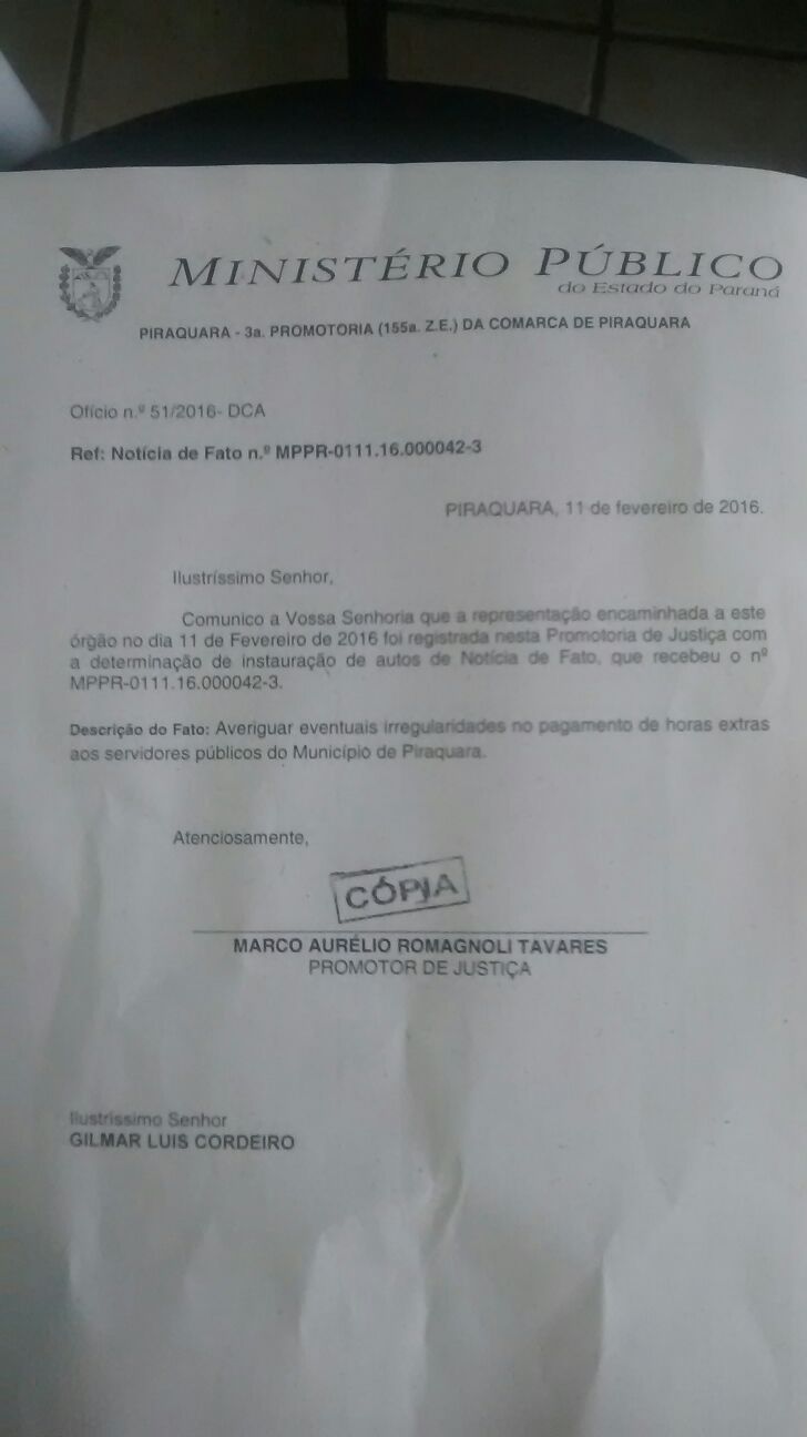 Ministerio Publico do Parana - MPPR-0111.16.000042-3 - Piraquara 2016