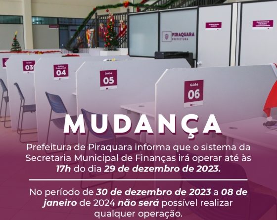 Prefeitura de Piraquara não realizará atendimento de 30 de dezembro de 2023 a 08 de janeiro de 2024