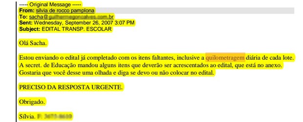 Trecho de e-mail sobre edital de Piraquara (Foto: Reprodução)
